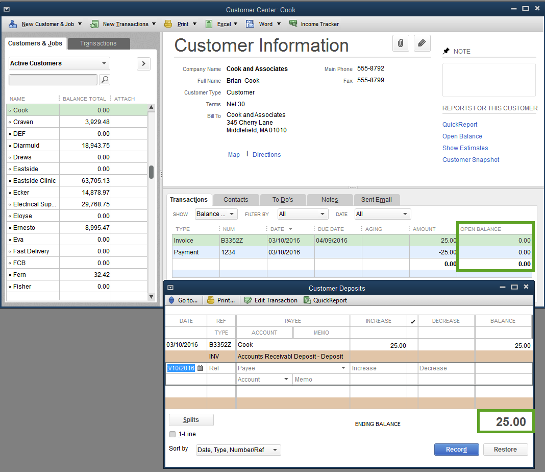 Customer Deposit Balance