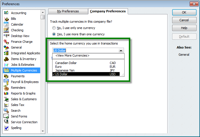 change currency in quickbooks