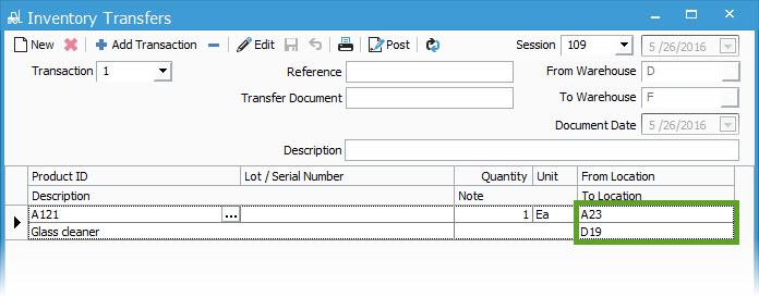 Inventory Transfer Location