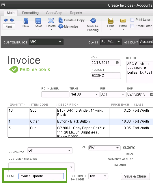 quickbooks invoice envelopes