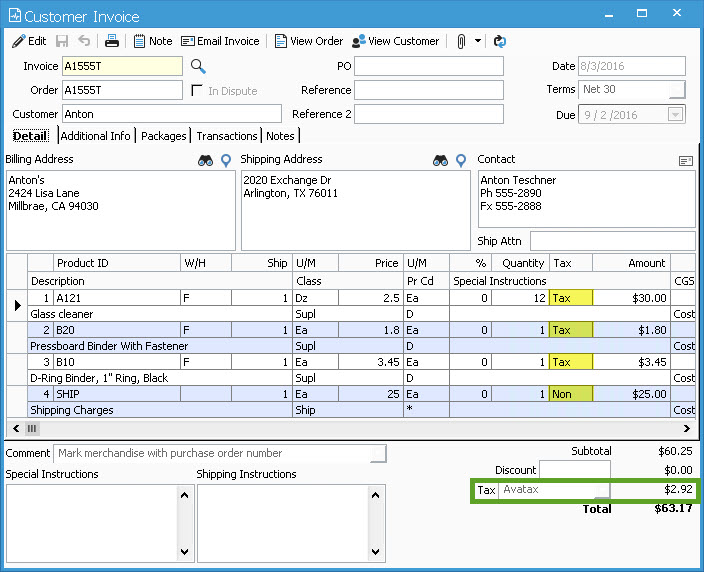 Sales Invoice with Avalara