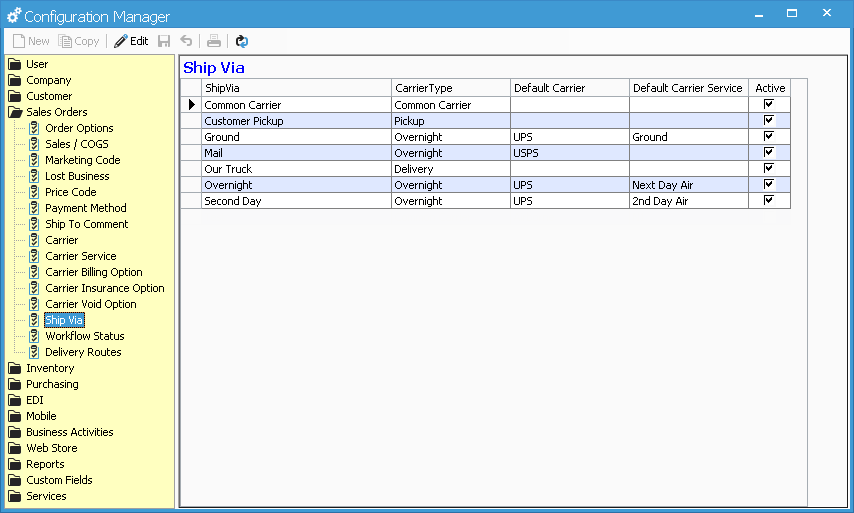 Ship Via and Carrier Service Acctivate Help
