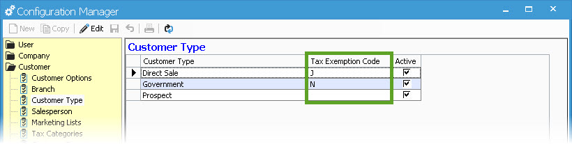 Tax Exemption Customer Type