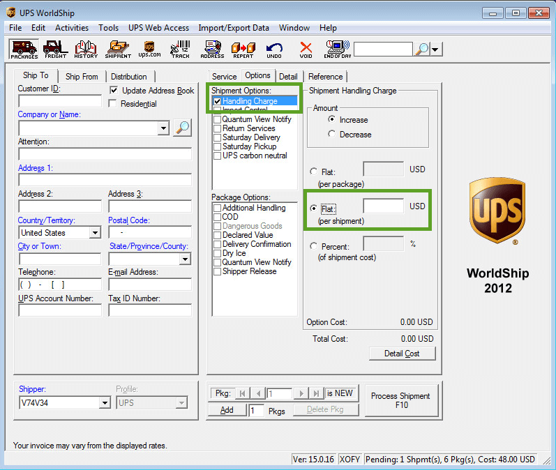 travel up handling charge