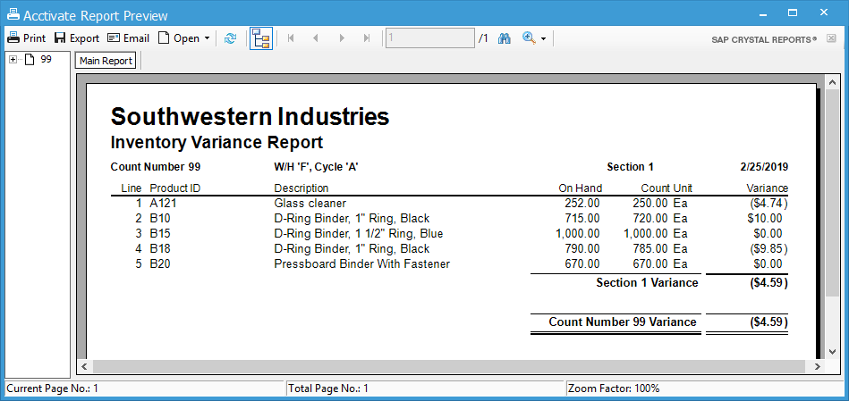 variance count cycle report Variance Report   Acctivate Inventory Count Help