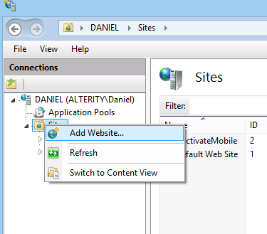 adding a new IIS site