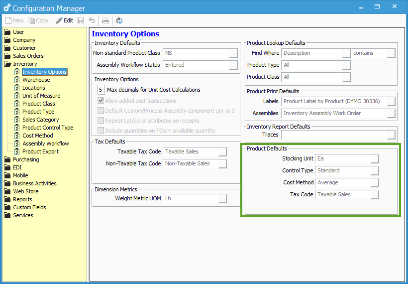 setting defaults on fishbowl